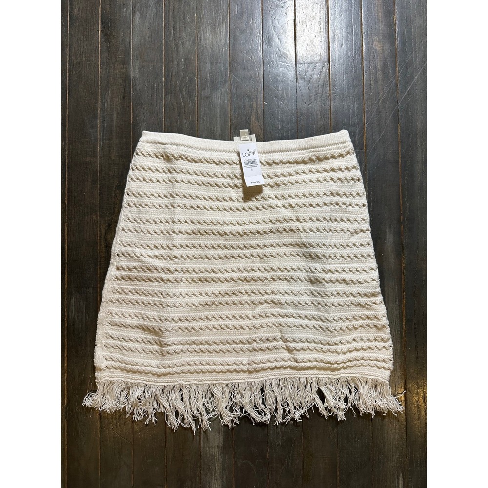 💖LOFT Cream Knit Fringe Skirt